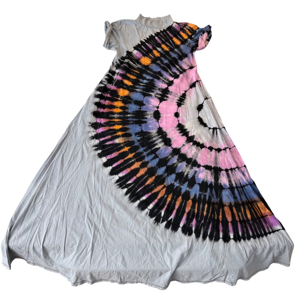 Garrabert Bette Reese Tie Dye Mock Neck Maxi Dress 70s Boho Festival - Picture 4 of 6
